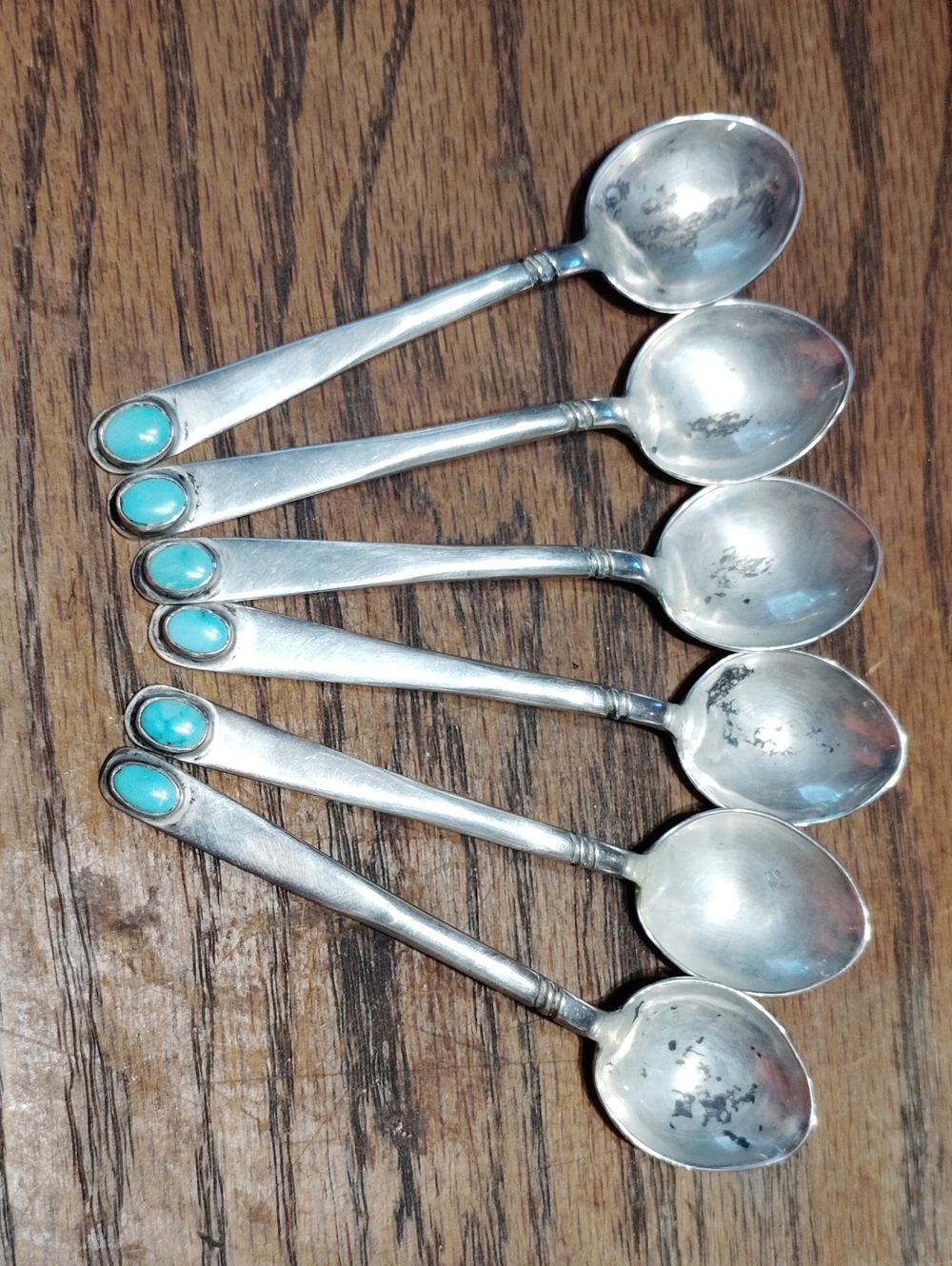 Frank Pantania Jr. Thunderbird Shop Set Of Six sterling Silver Spoons Turquoise